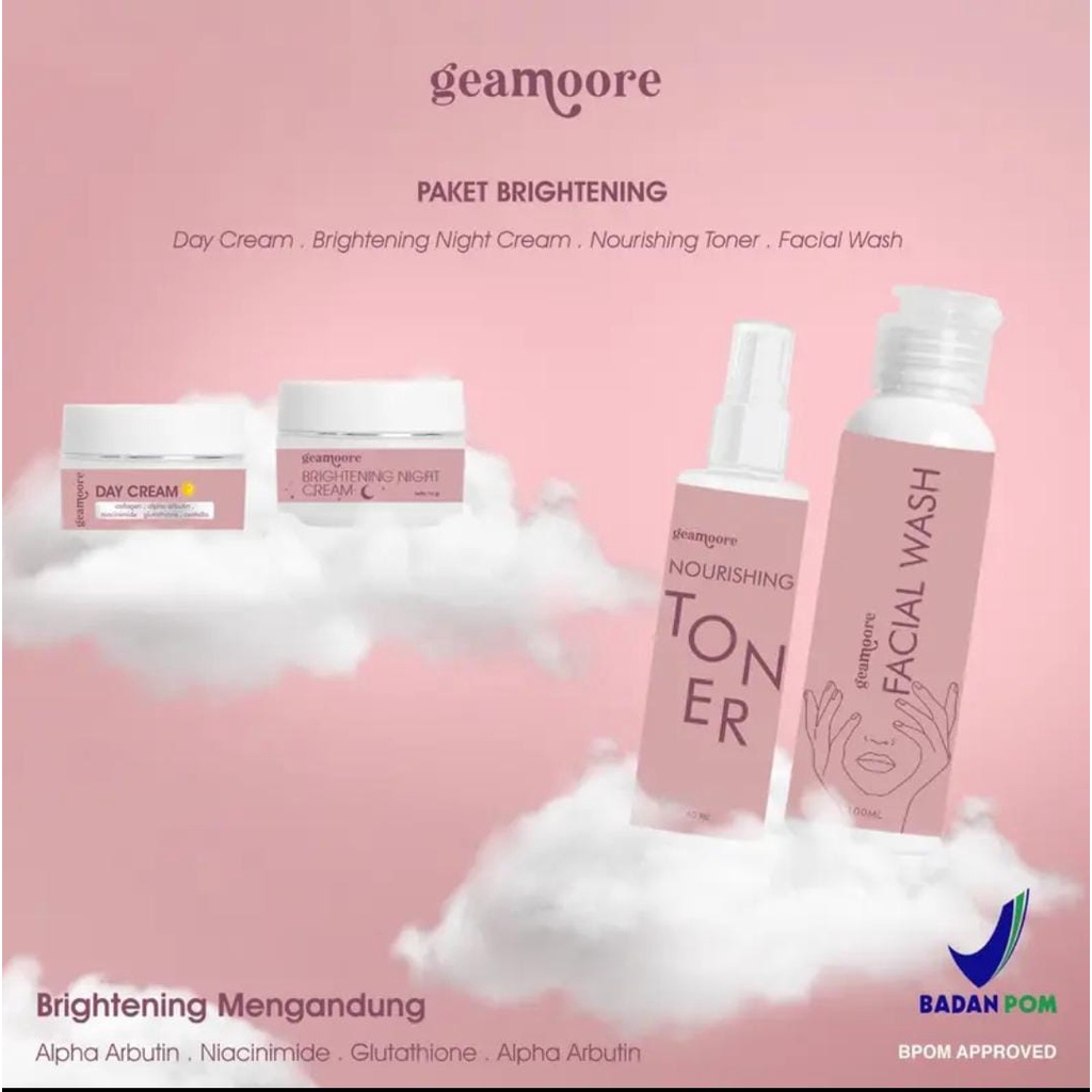 (BPOM) PAKET SKINCARE GEAMOORE (facial wash, toner, day cream, night cream)