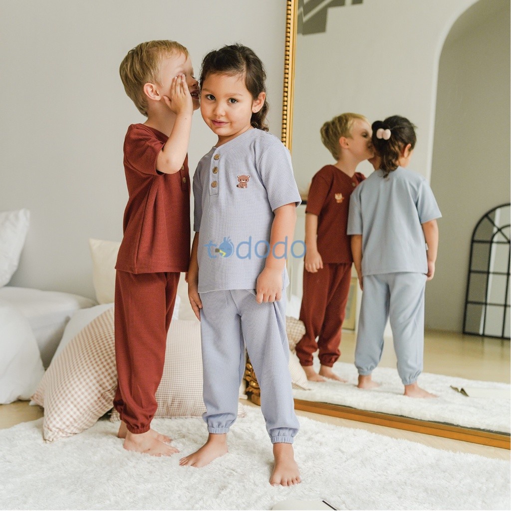 Baju Bayi Setelan Anak Lengan Pendek Celana Panjang Mooi Setelan Waffle Knit Set 1 - 12 Tahun