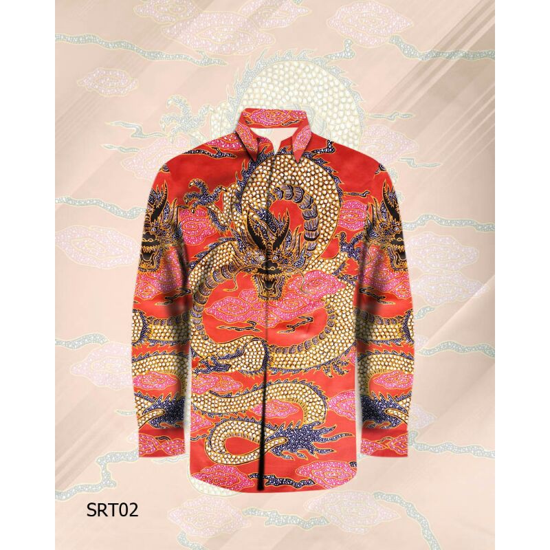 KEMEJA BATIK TULIS MOTIF NAGA MERAH SOGAN