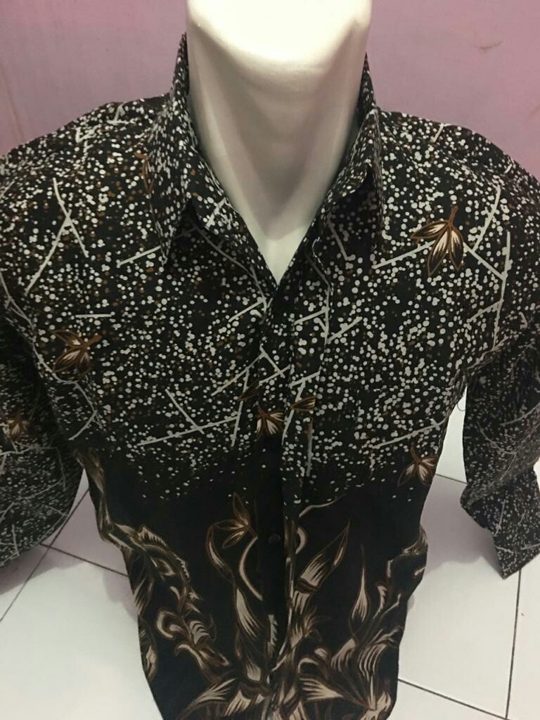 Kemeja Batik Bambu Coklat Dasar Hitam Full Furing Katun Primisima Size M-xxl Asli Solo