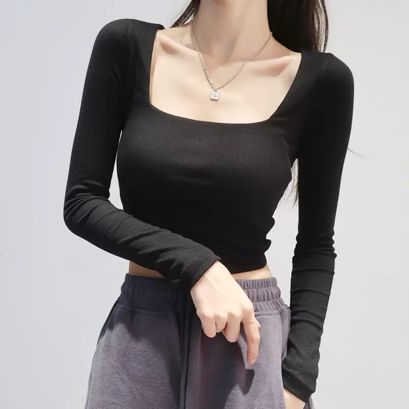 PUFFI TOP LENGAN PANJANG/KOREAN TOP/LEHER KOTAK TOP/ATASAN