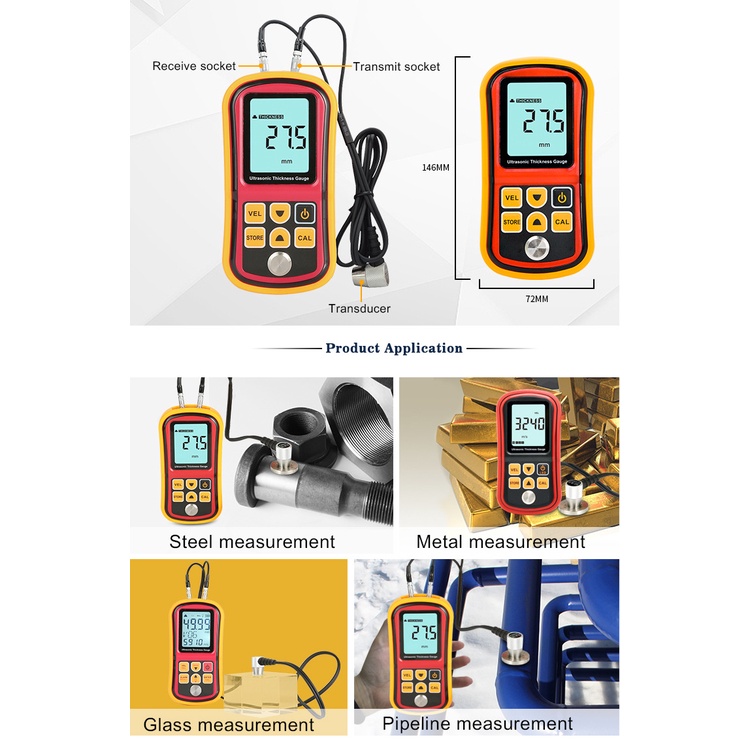 Digital Ultrasonic Thickness Gauge Meter Alat Ukur Ketebalan GM100