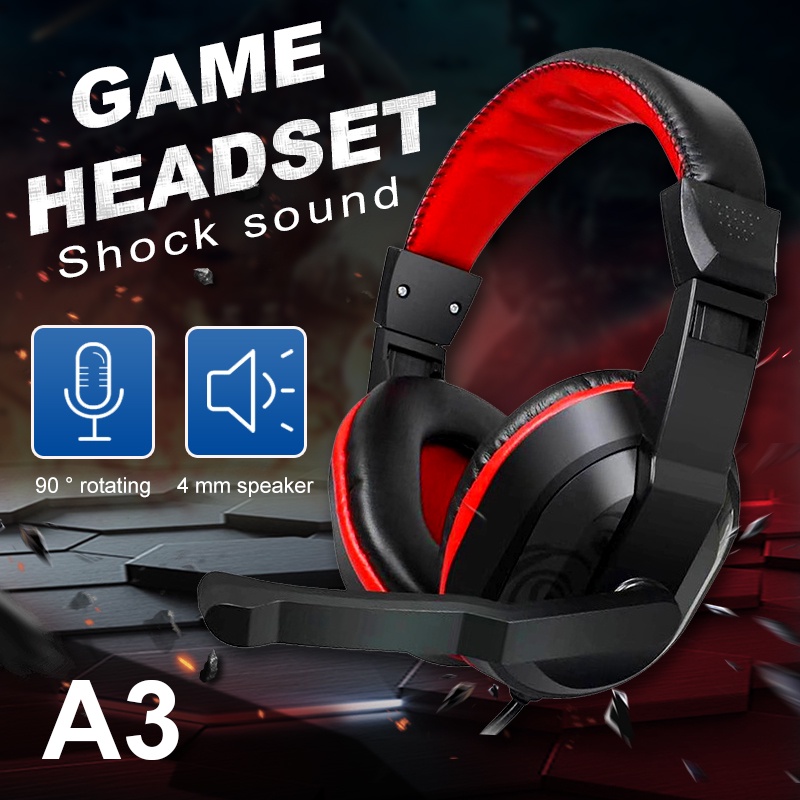 A3/A65 Gamer Stereo Earphone Komputer Bass Headphone Peredam Bising Dengan Mic/Lampu LED RGB