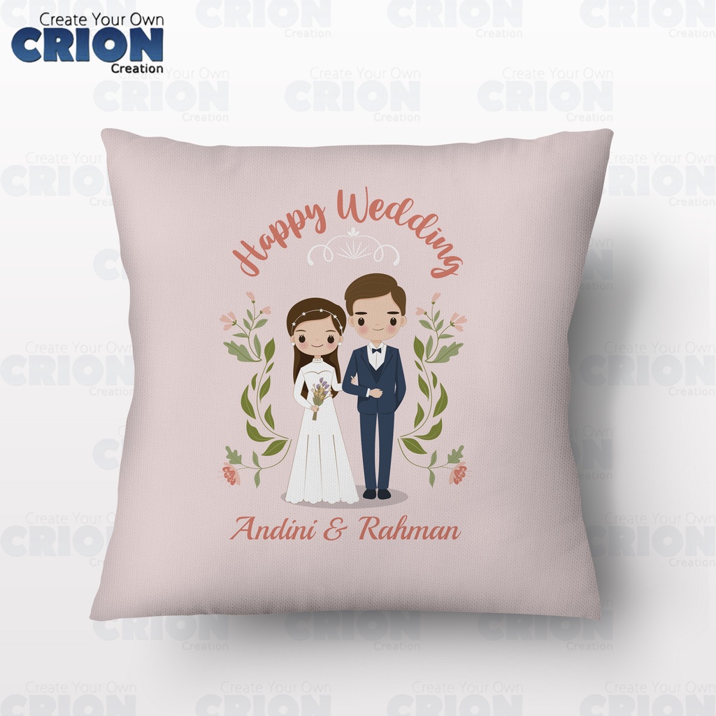 Bantal Happy Wedding - Hadiah/Kado/Souvenir Bisa Custom Nama -By Crion