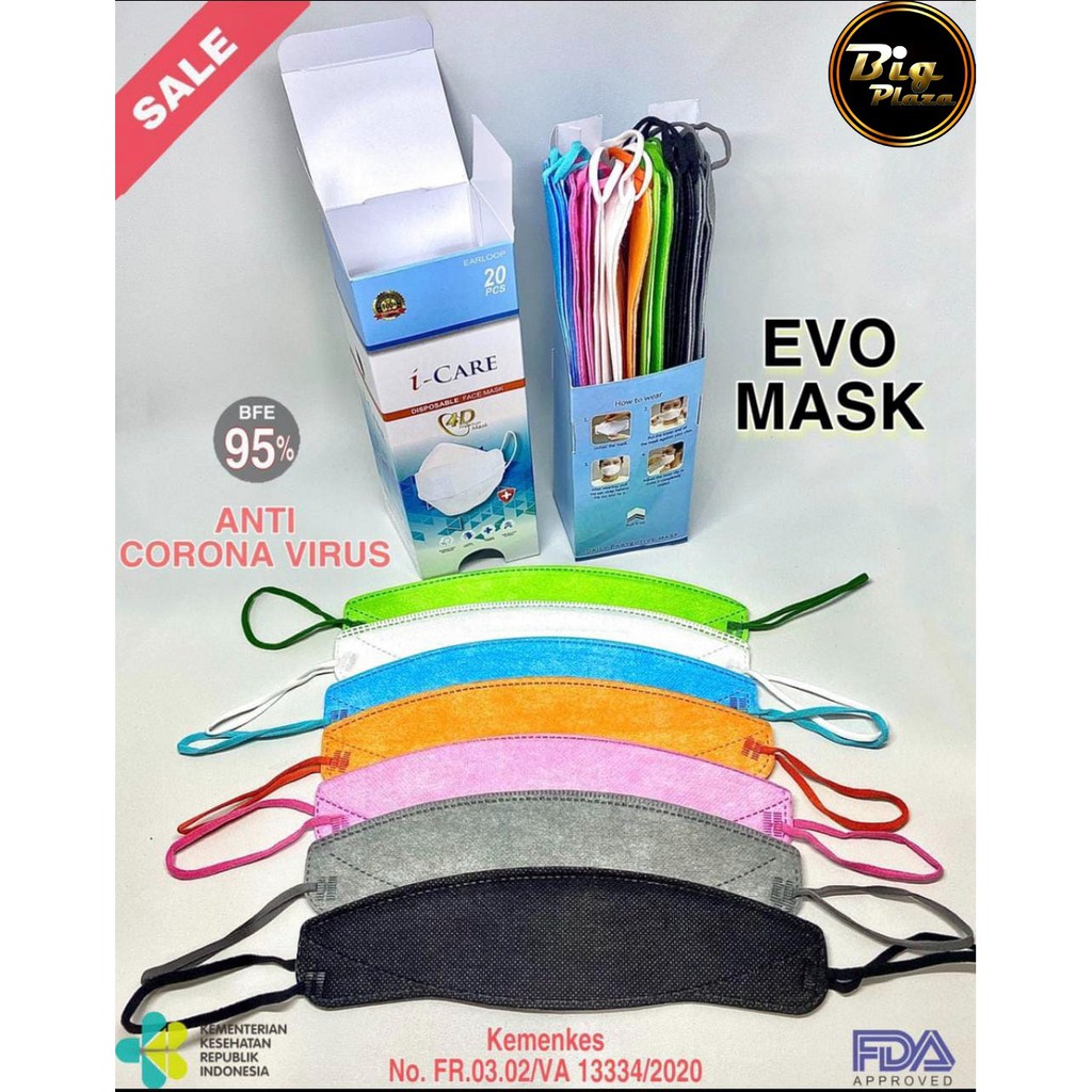 Masker EVO 4D PLUSMED 3Ply i-Care isi 20 Pcs Premium Mask Icare - Big Plaza