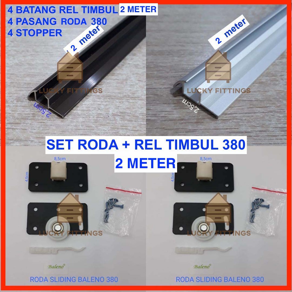 SET 2 METER X 4 Rel Timbul 380 + Roda 380 Pintu Lemari Sliding / Geser 2 M X 4 Pakaian Baju