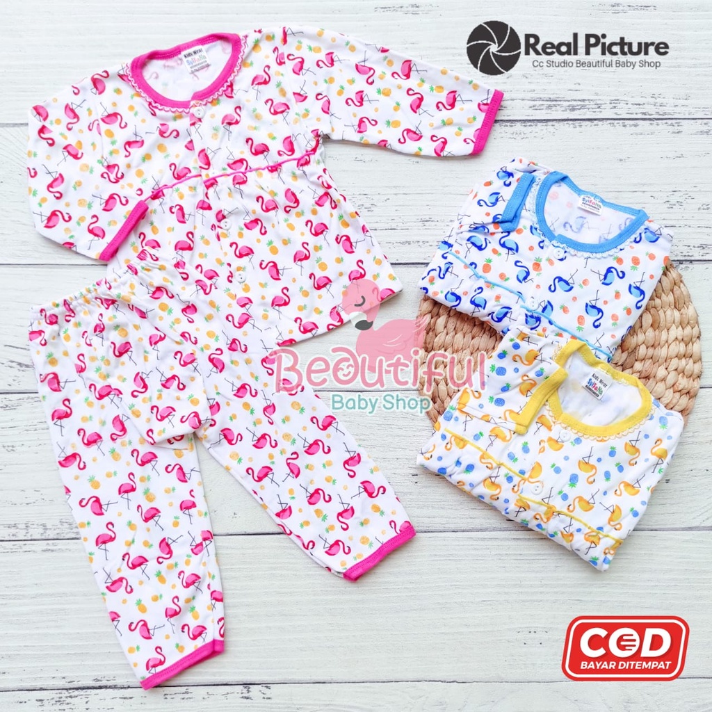 Setelan Baju Bayi Lengan Panjang Motif Flamingo / Setelan Piyama Bayi Perempuan / Baju Bayi Panjang / Baju Tidur Bayi Merk Syifana / Baby.ou_