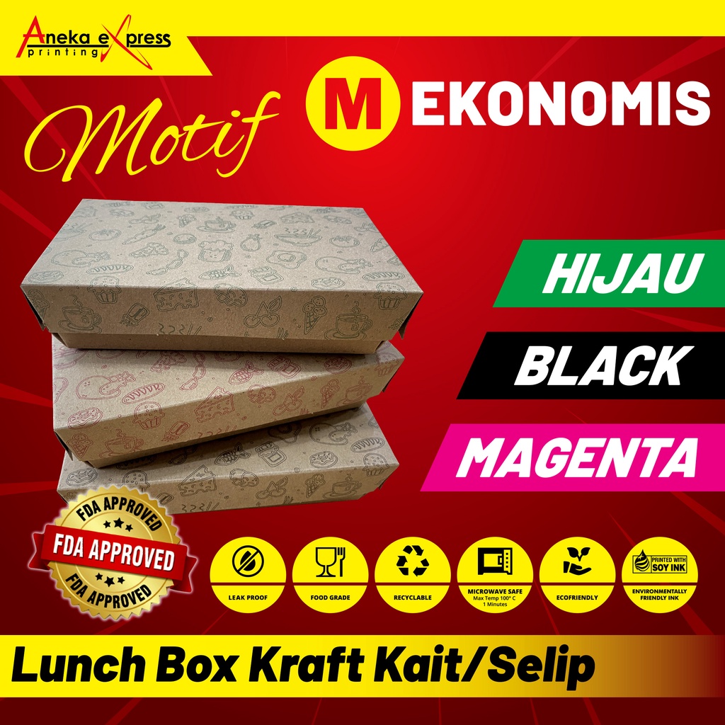 

PAPER LUNCH BOX MOTIF KRAFT LAMINASI KOTAK TAKEAWAY SIZE M EKONOMIS