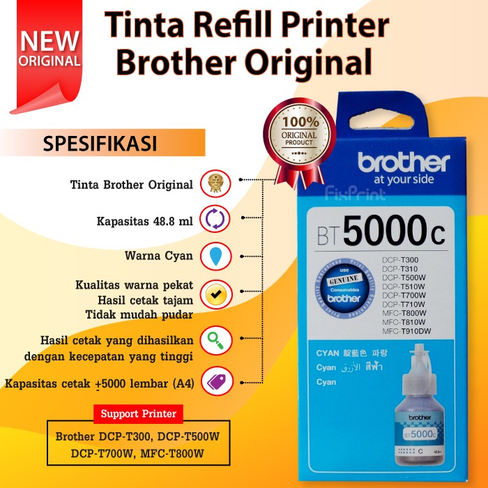 Tinta Original Brother BT600BK BT5000 Printer T300 T500W T700W T800W