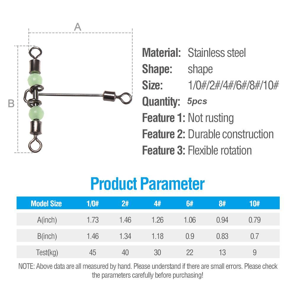 Suyo 5pcs T-Bentuk Memancing Putar Cross line Kuningan Laras Trisula Wivels Bearing Luminous