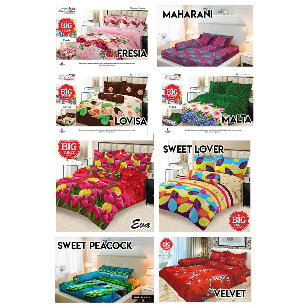 LADY ROSE Sprei 180x200 BANTAL 4 motif Alex Weren Gavin Nathan Liandra Ersa Keyla Kenan Tundra Rino Dalila Luvia Sava Aldo Rio Teja Ocha Petter Pikka Inara - 180 B4 ladyrose SP