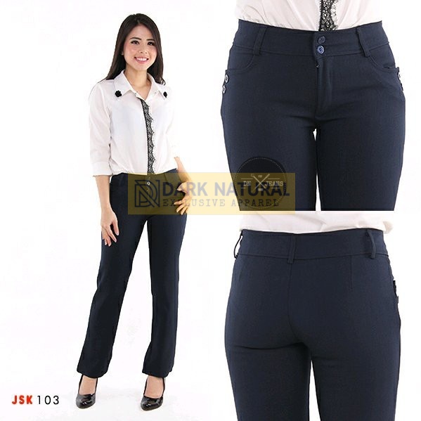 Celana Kerja Formal Wanita Slimfit Bahan Semi Wol Pinggang Full Karet dan Regular Resleting