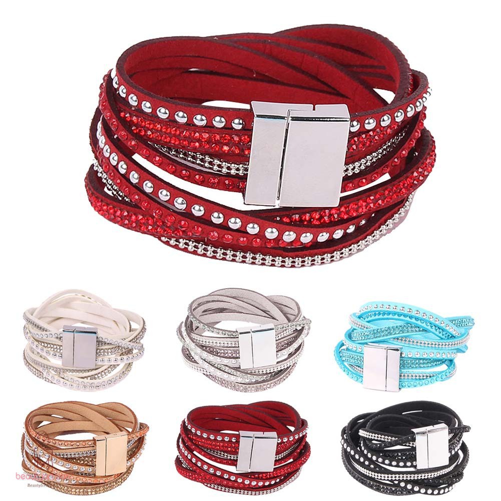 Murah Women Magnetic Bracelet Multi Layer Velvet Crystal Magnet  Clasp Jewelry Gifts