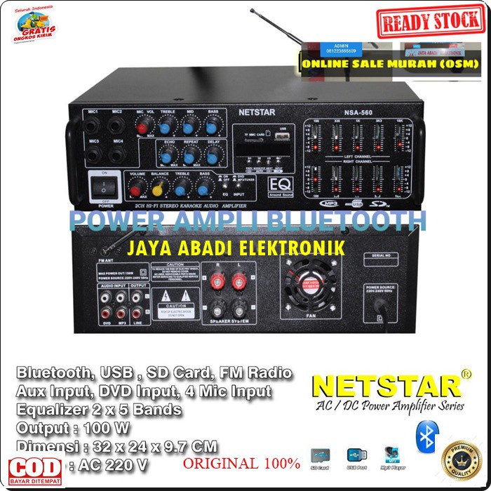 G423 ORIGINAL AMPLI BLUETOOTH digital echo mixer mixing power Amplifier bluetoot Equalizer bluetot karaoke blutut USB MP3 player audio sound system AC DC profesional pro aux dj vocal vokal 4 channel chanel radio  G423 MAXSIMAL SPEAKER PASIF UKURAN BISA.SA