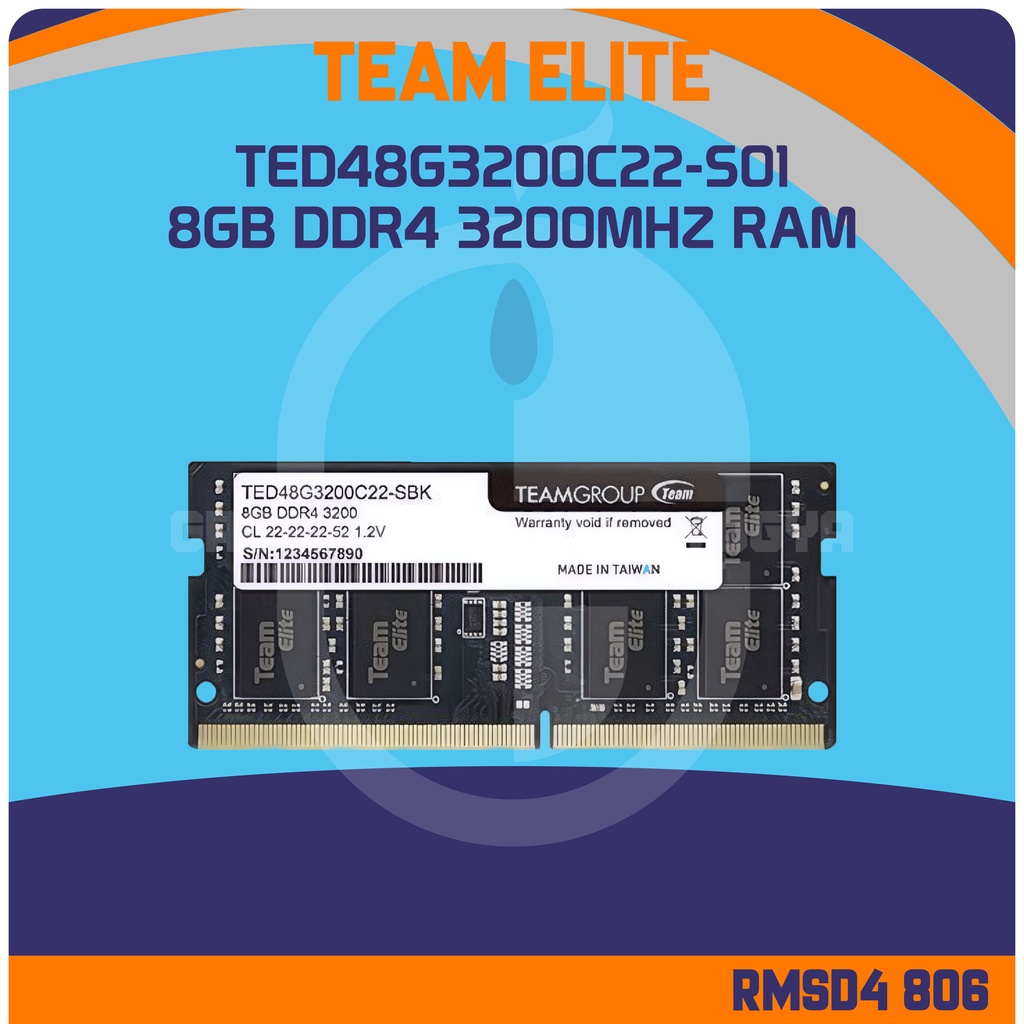 Team Elite TED48G3200C22-S01 8GB PC4 25600 DDR4 3200Mhz SODIMM Memory RAM