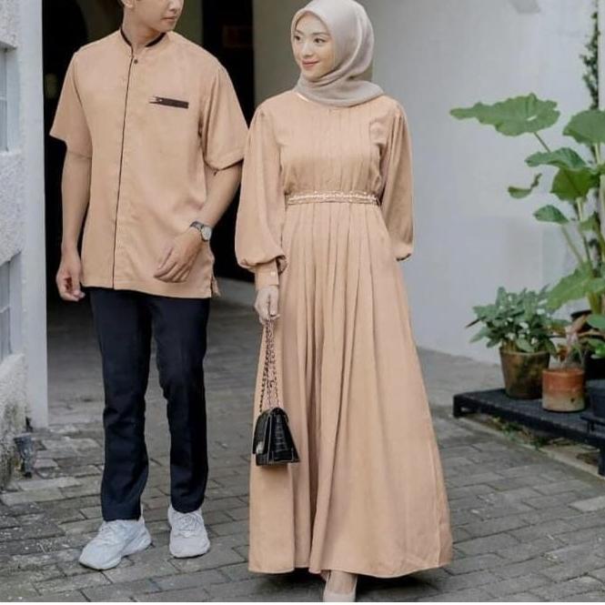 ➳ Baju Couple Satu Keluarga + Hijab Busana Lebaran 2022 Gamis Couple Muslim/Fashion Islami Keluarga 