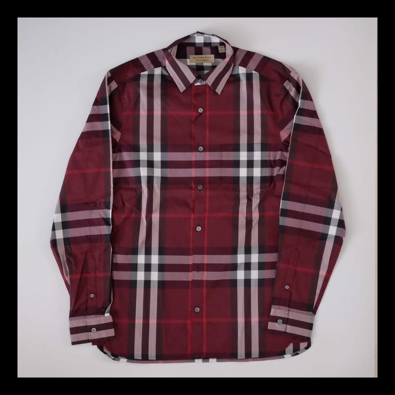 TERBARU BURBERRY  MEN LONGSLEEVE SHIRT RED M KAOS  POLO LAKI 