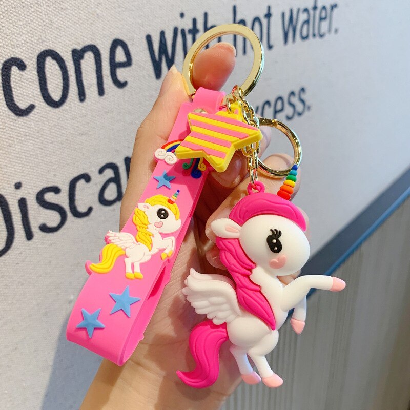 Fashion Lucu Pony Unicorn Anime Rainbow PVC Animal Unicorn Gantungan Kunci Untuk Pria Wanita Tas Ornamen Gadis Keyring