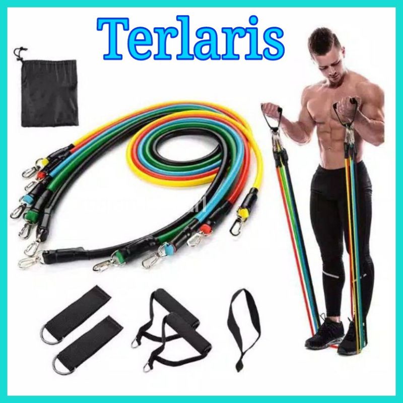 {{ORIGINAL}} Termurah...!!! (Bayar ditempat) 11pcs / Set Resistance Band Latex Fitness-1