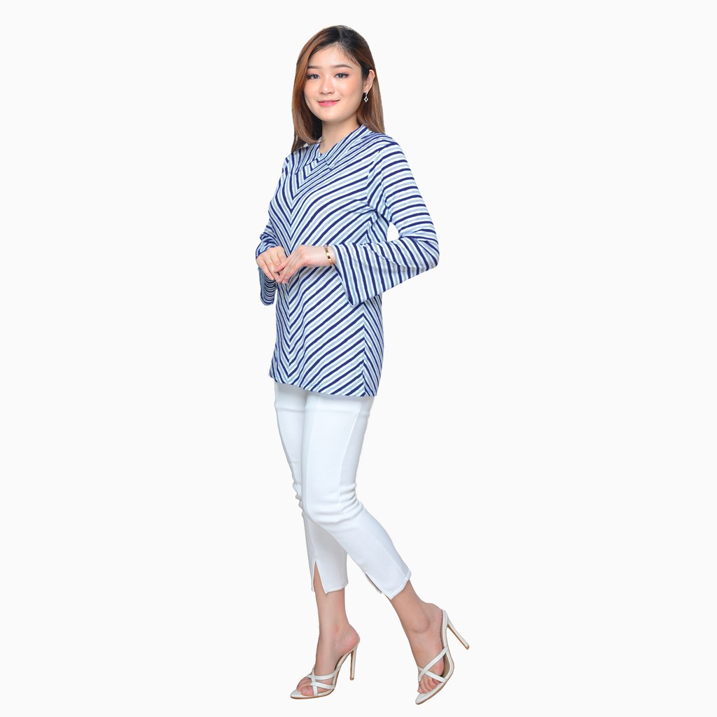 Kaos Lengan Panjang Gaya Korea corak salur model terbaru - XSHOP Atin