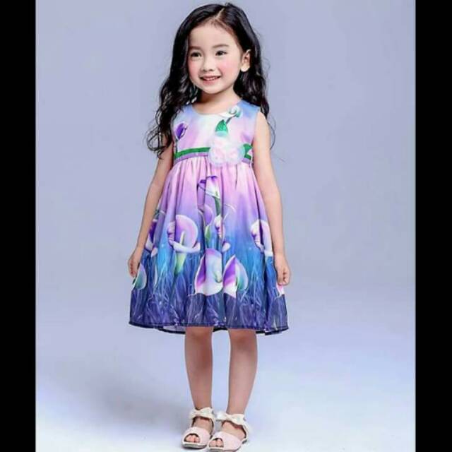 Dress Anak Cewek Flower Dress Purple