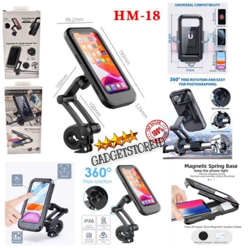 GG - Holder Motor Waterproof Universal HM 18 HM-18 6.5 Inch Phone Holder Rotasi 360 Magnetic / holde