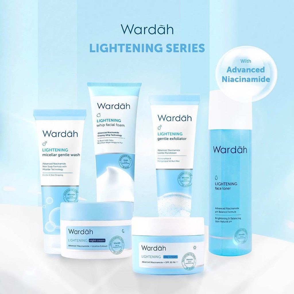 WARDAH LIGHTENING Whip Facial Foam Day Gel Night Cream Micellar Wash Toner Milk Exfoliator Clay Mask