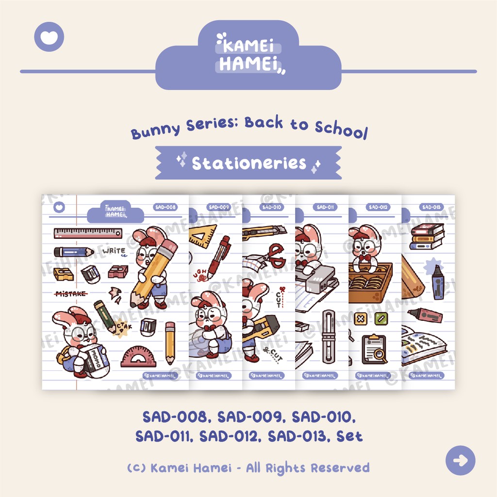 

Back to School: Stationeries Sticker | Kamei Hamei Bunny Series