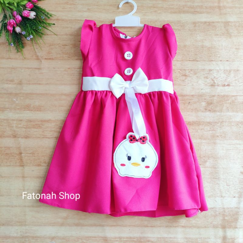 Dress anak cewek 1 2 tahun moscrepe gaun anak perempuan baju anak cewek piyo piyo ( dress piyo-piyo moscrepe )