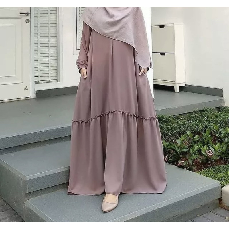 Gamis polos rempel serut dress polos simpel bahan itycrep premium