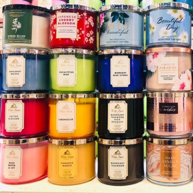 Candle BBW 3 wick sumbu mahogany teakwood a thousand wishes eucalyptus high intensity spiced cupcake