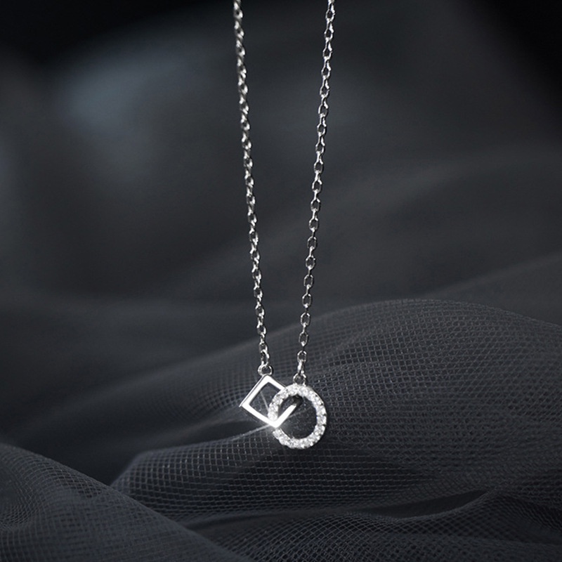 Kalung Rantai Klavikula Liontin Geometris Bahan S925 Silver Gaya Korea Untuk Wanita