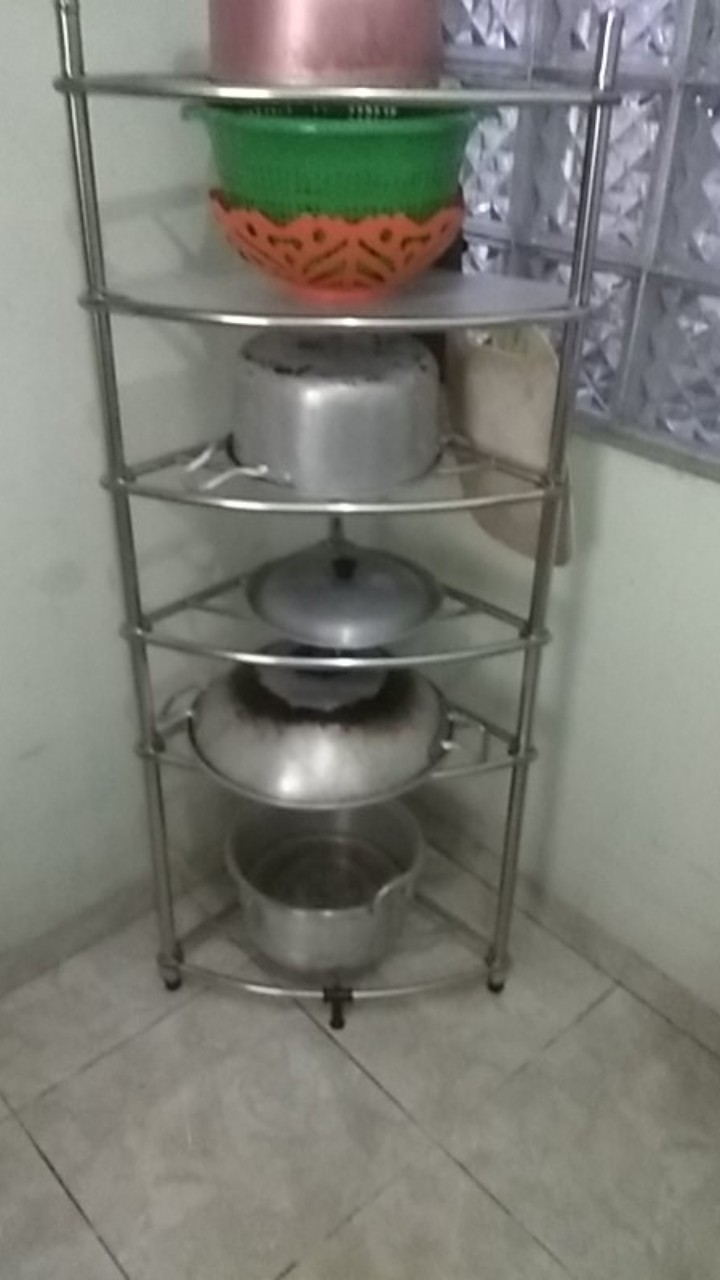 Es Rak Segitiga Rak Peralatan Rumah Rak Serbaguna 6 Susun Rak Dapur Stainless Rak Panci Tingkat Besi