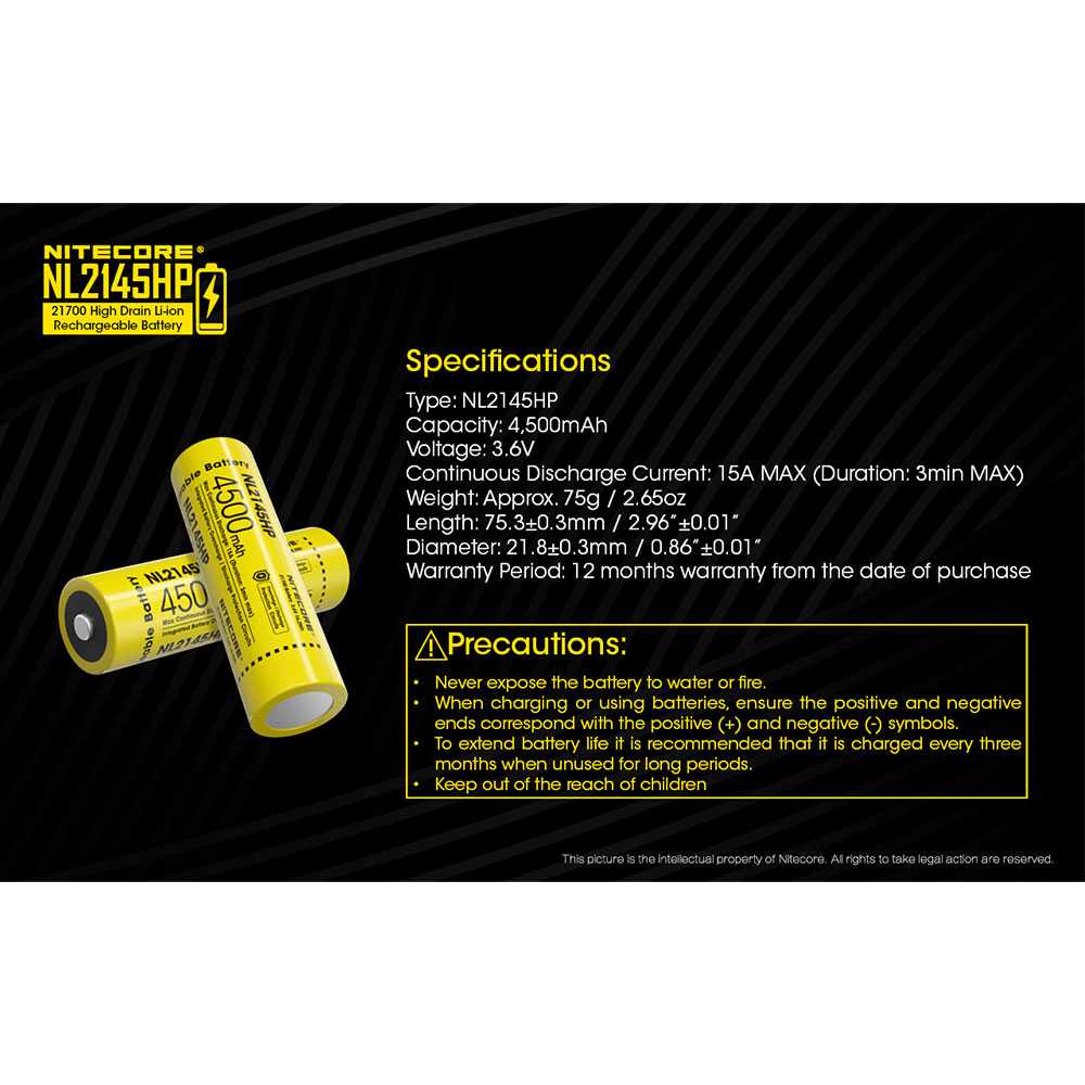 IDN TOOLS - NITECORE 21700 Baterai Li-ion 4500mAh 3.6V 15A - NL2145HP