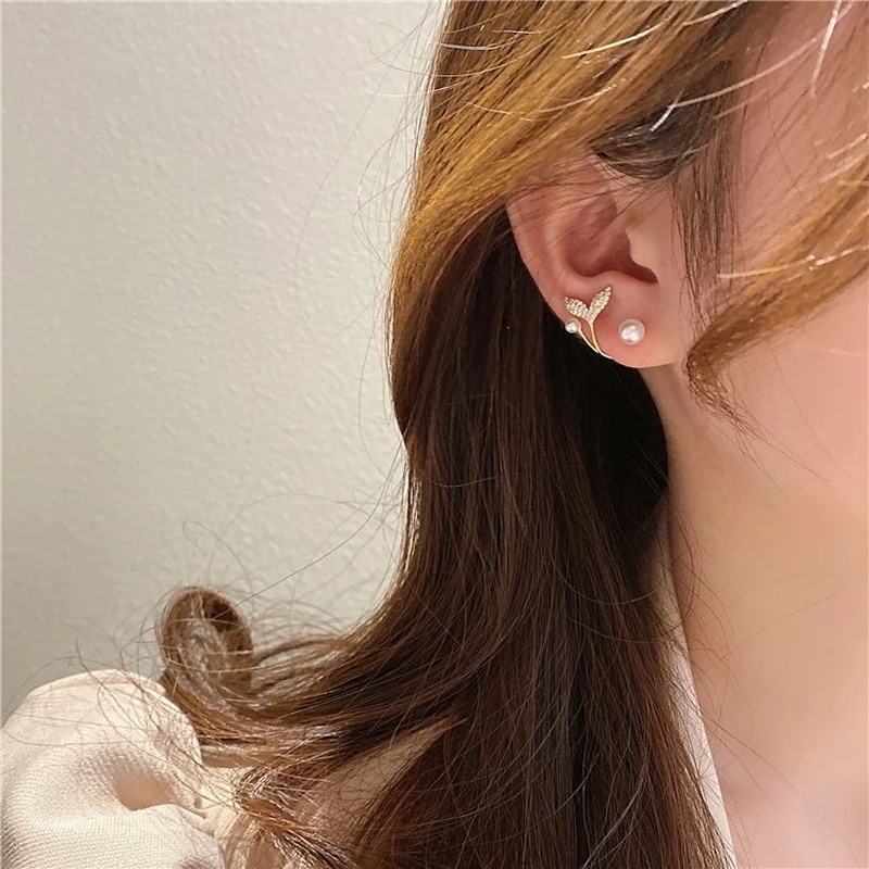 Ins Sederhana Gaya Studs EarringsGirls Manis Pesta Minimalis Telinga Perhiasan Aksesoris Vintage Mutiara Fishtail Earrings