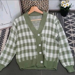 Cardigan Katty Rajut / Cardigan Kotak Kotak Rajut / Outerwear Cardigan Rajut Korean Style / Bahan Rajut Premium Remaja Wanita / Kardigan Sweater Remaja