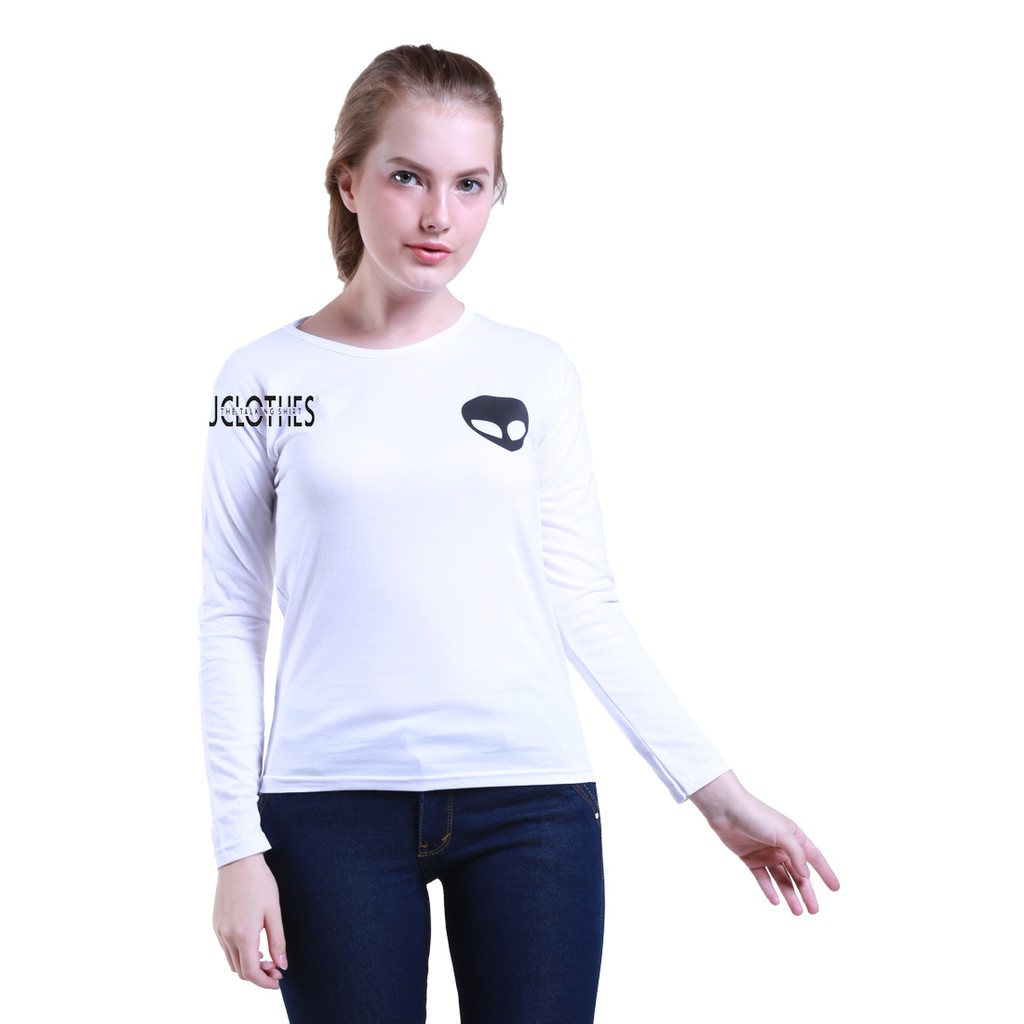 Kaos Wanita / Kaos Cewe / T-Shirt Wanita Lengan Panjang Alien - Putih