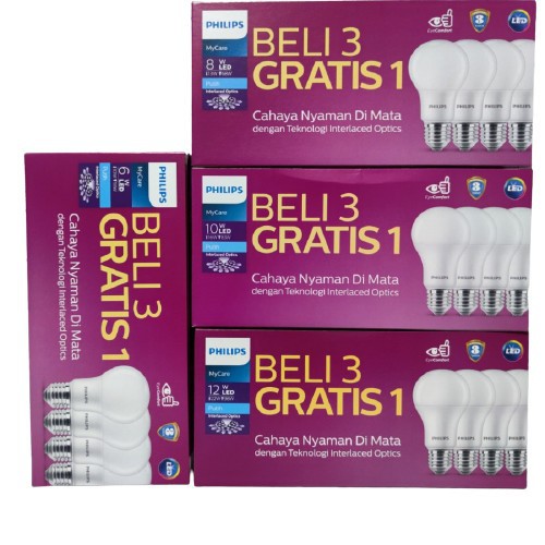 LAMPU PHILIPS LED BULB MY CARE 12 WATT PAKET BELI 3 GRATIS 1 LAMPU LED PAKET