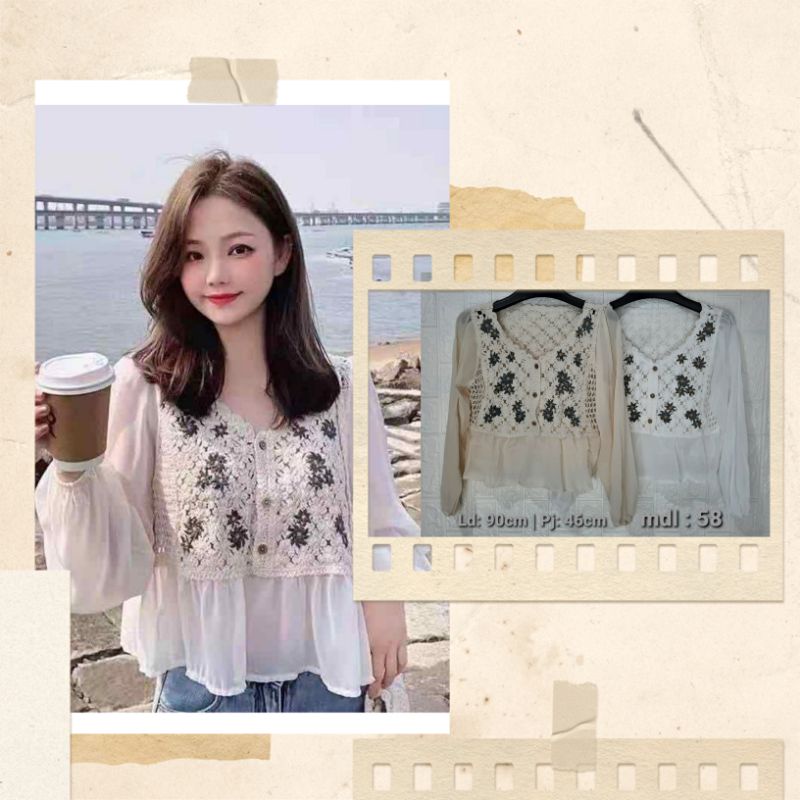 Korean Lace Puff Long Sleeve Blouse mdl 58/28/27/52