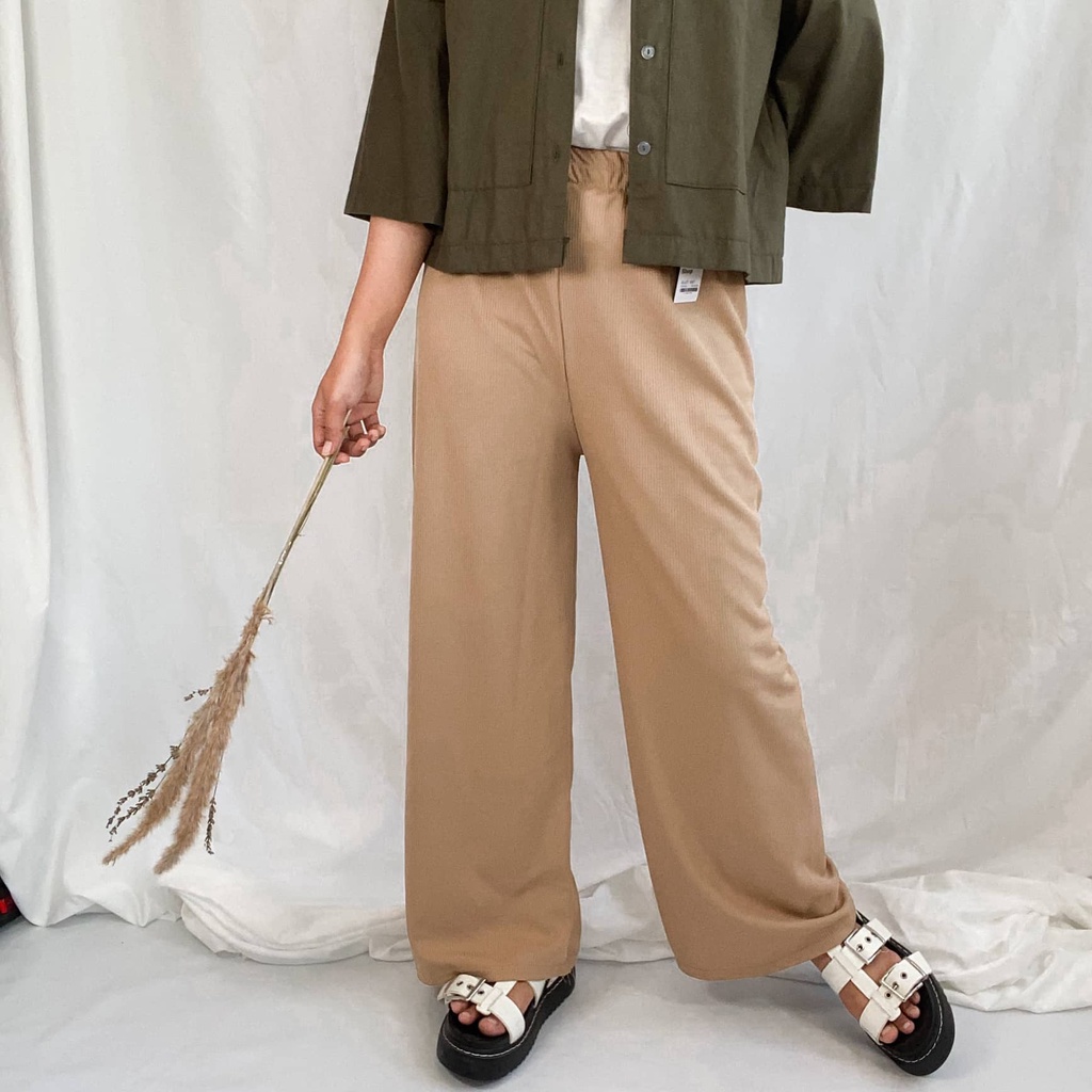 Celana Kulot Knit / Long Cullote Meera Pants - Korean Loose Pants Trousers Wanita