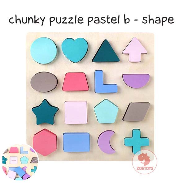 Zoetoys Premium Chunky Puzzle Pastel Alphabet | Wooden 3D Angka Huruf Geometri | Mainan Edukasi Anak | Cari Kado | Cari Kado Natal