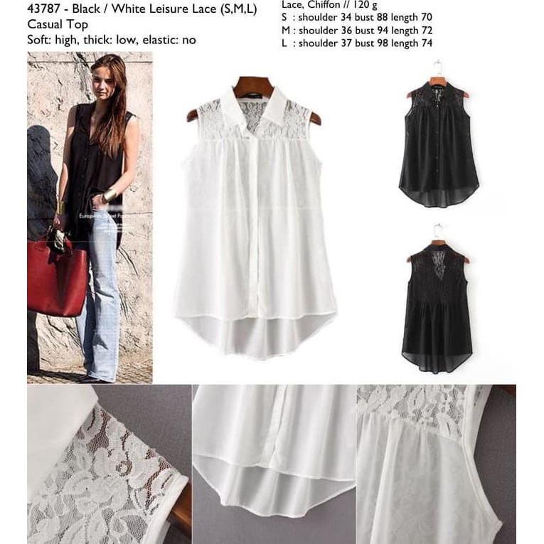 Sale 43787 - Black,White Leisure Lace (S,M,L) - Casual Top - Le260917 Impor Terbaru