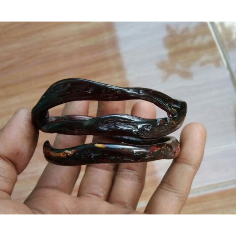 gelang akar bahar merah body hitam asli,tembus cahaya combong