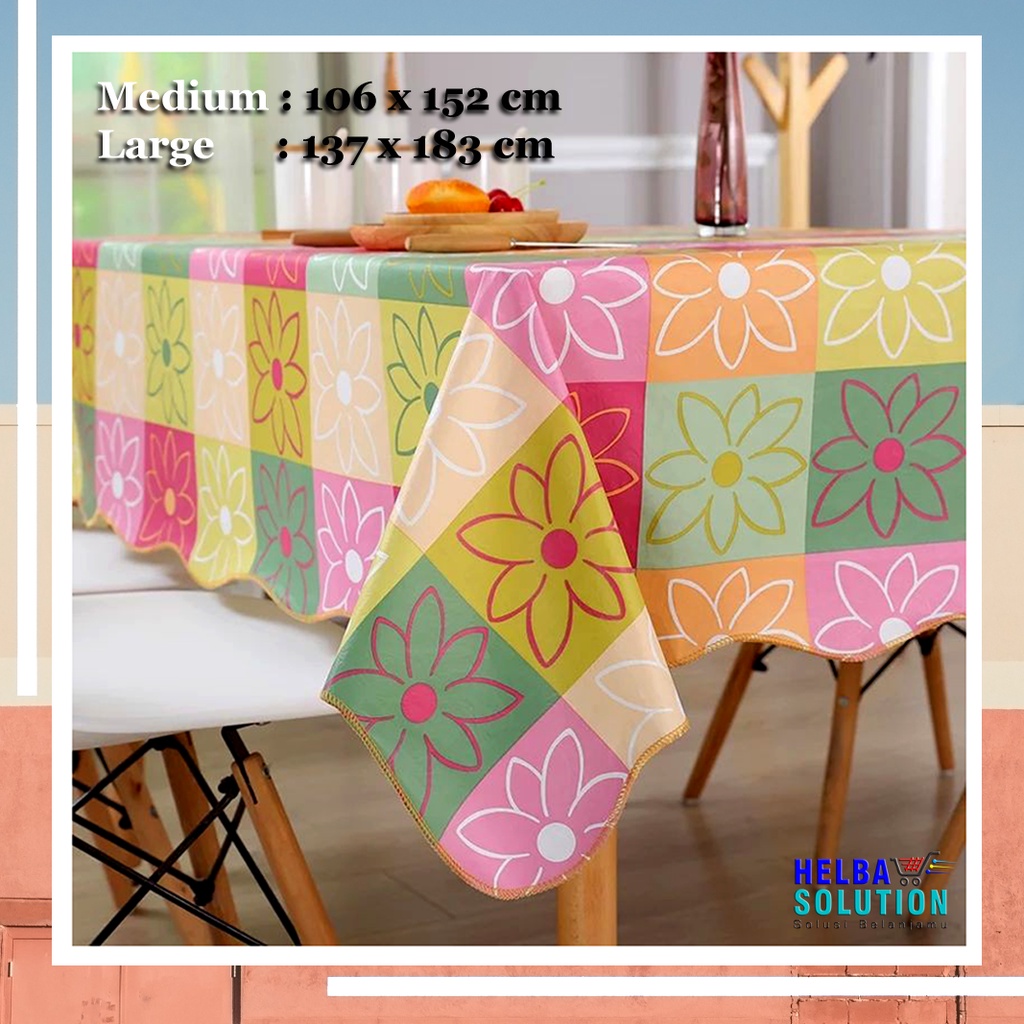 Taplak Meja Anti Air Dan Minyak Alas Meja Makan MOTIF Table Cloth PEVA Waterproof Ukuran Besar Dan Sedang Persegi Panjang