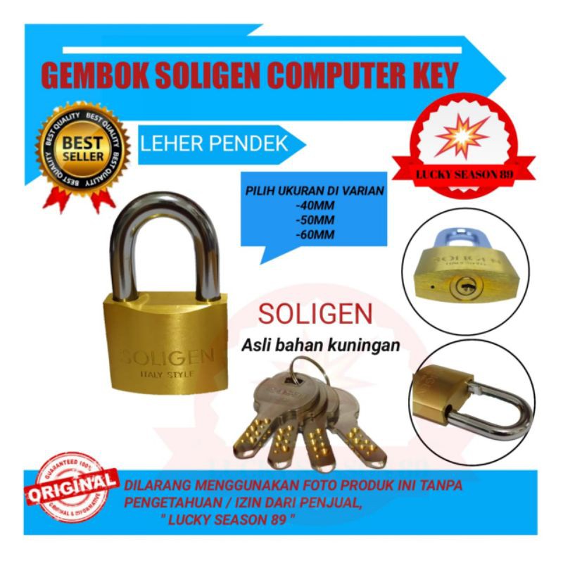 GEMBOK SOLIGEN 40MM 50MM 60MM PENDEK COMPUTER KEY-GEMBOK PAGAR-GEMBOK RUMAH