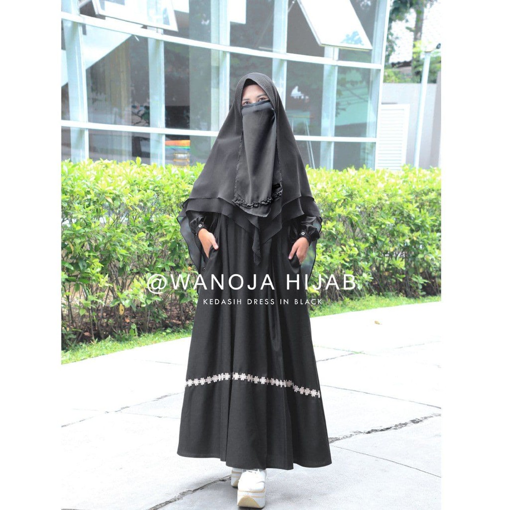 Gamis Polos Renda Terbaru Syari Dress Wanita Muslim Abaya Busui Katun Toyobo KEDASIH by wanoja hijab