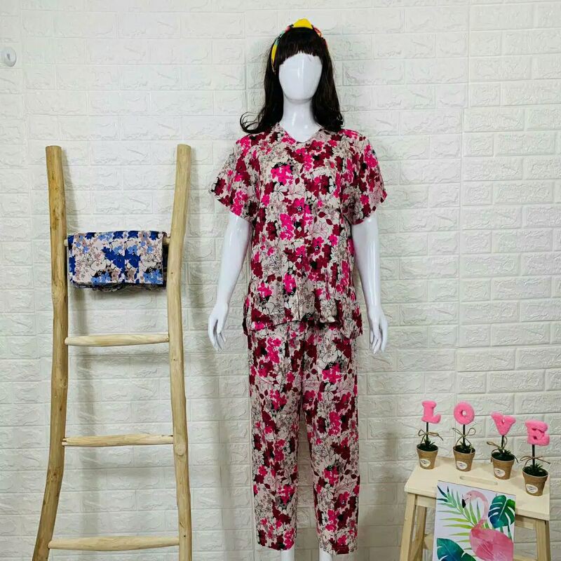 SETELAN PIYAMA LENGAN PENDEK CELANA PANJANG KATUN RAYON PREMIUM