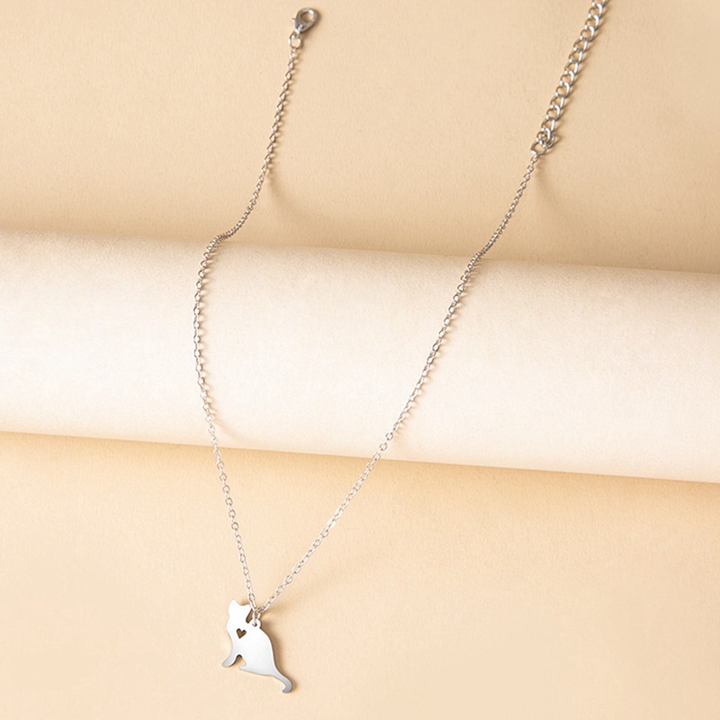 Fancyqube Kalung Rantai Choker Liontin Kucing Kecil Bahan Stainless Steel Warna Silver Untuk Wanita