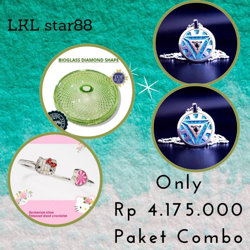 Paket Bioglass Diamond Shape D10 cm + Pendant IRON MAN 2Pcs + Bangle Hello Kitty ORIGINAL MCI