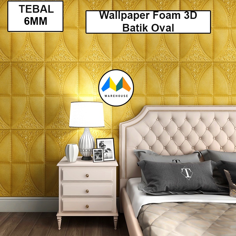 MW Wallpaper Foam 3D Bata Motif Batik Oval Wall Paper Sticker Premium